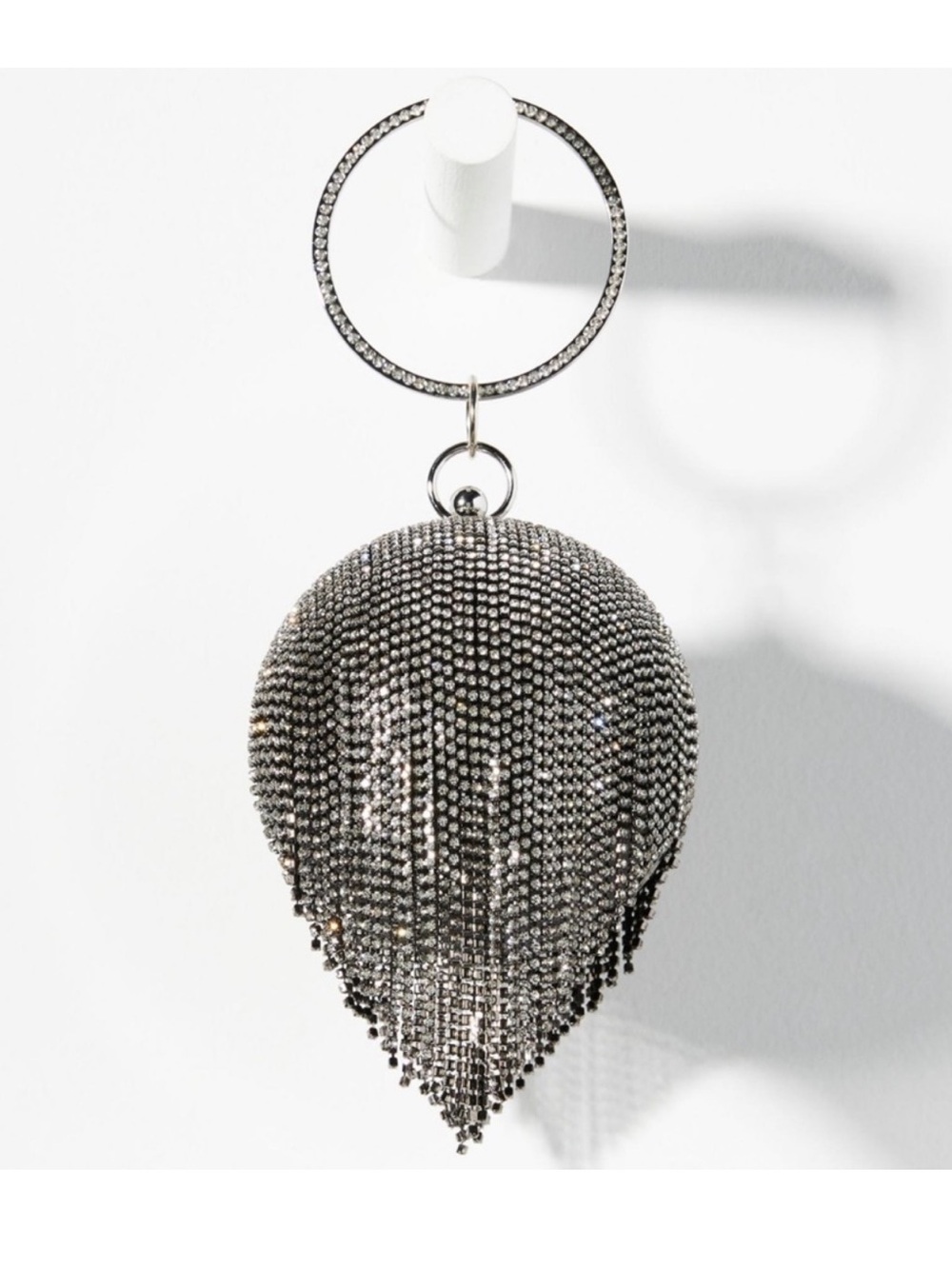 Anthropologie Avita Clutch | silver-toned, spherical rhinestone fringe evening